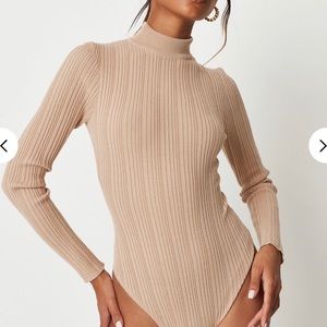 ribbed long sleeve bodysuit tan size small NWT